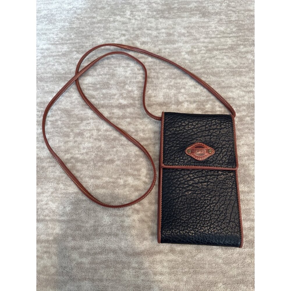 1990s Vintage Esprit Crossbody Wallet Purse Black Brown